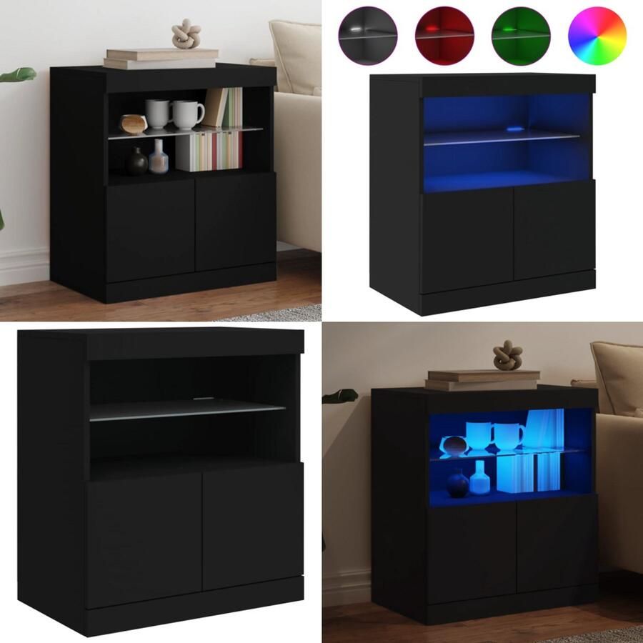 VidaXL Dressoir met LED-verlichting 60x37x67 cm zwart Dressoir Dressoirs Buffet Dressoirkast