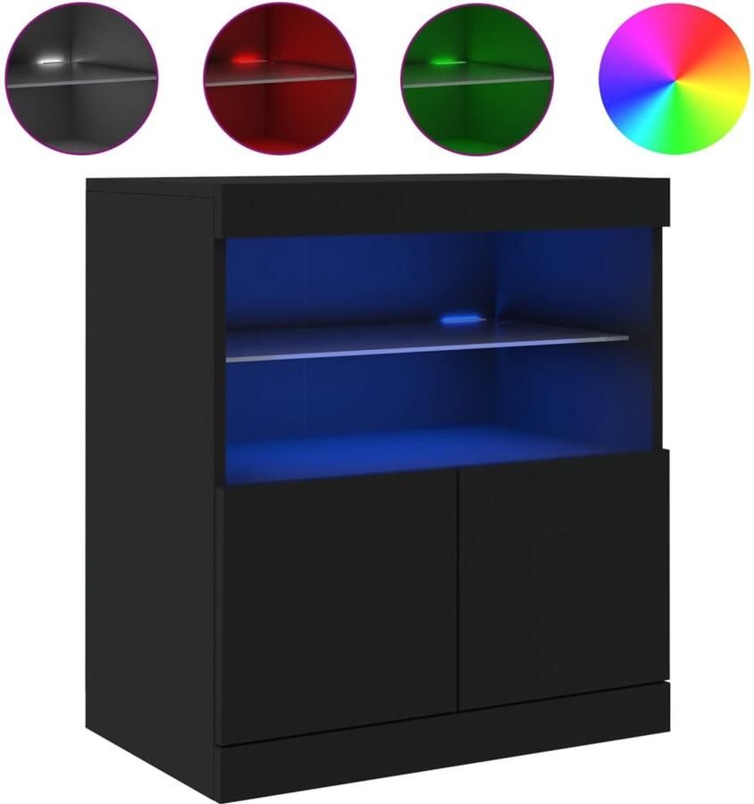 VidaXL Dressoir LED-verlichting Zwart 60x37x67 cm Moderne Kast Led Verlichting Tv Meubel Salontafel Opbergkast