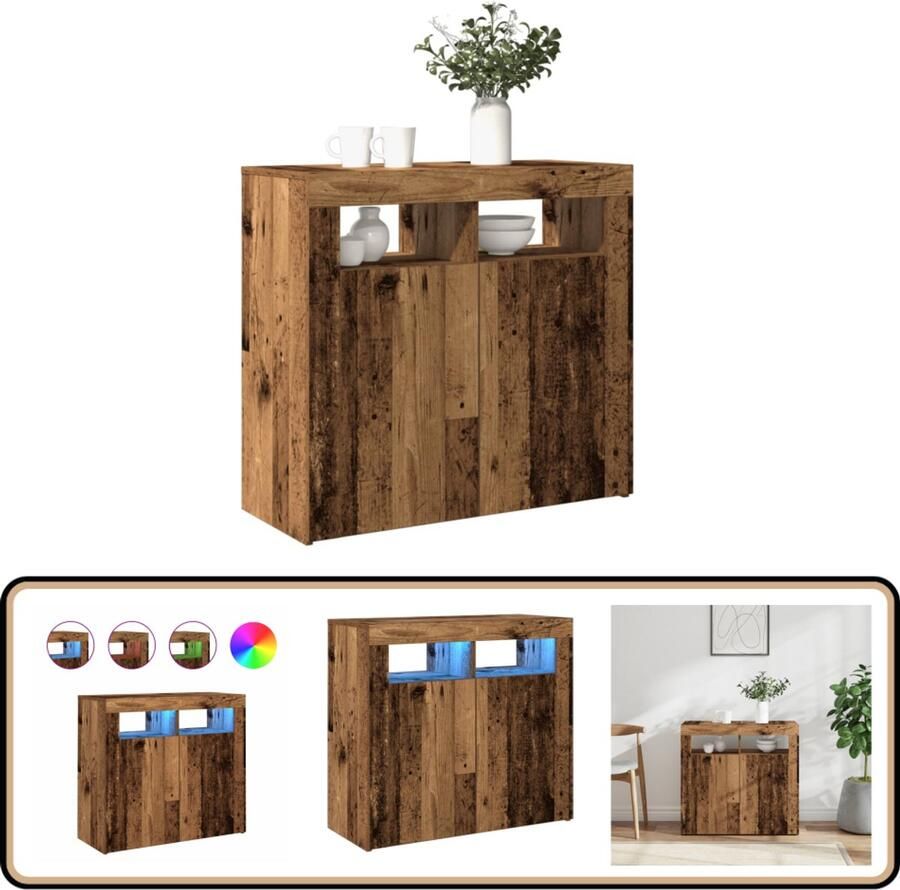 VidaXL Dressoir met LED-verlichting 80x35x75 cm bewerkt hout oud hout