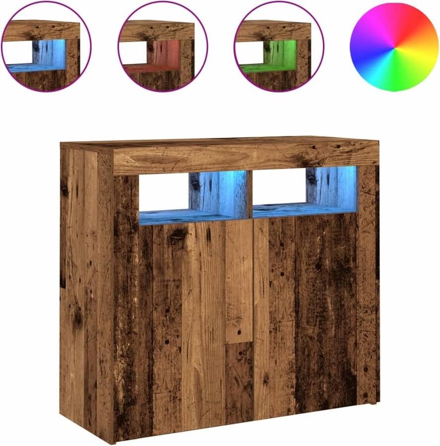 VidaXL Dressoir met LED-verlichting 80x35x75 cm bewerkt hout oud hout