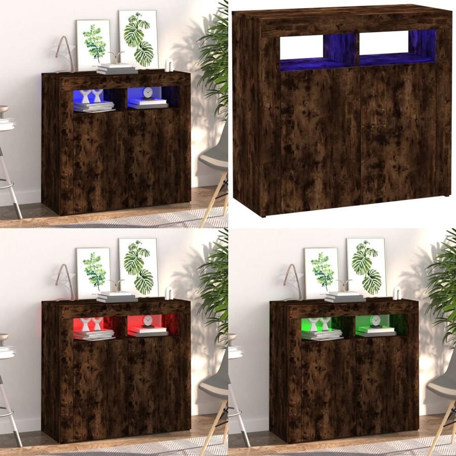 VidaXL Dressoir met LED-verlichting 80x35x75 cm gerookt eikenkleurig - Foto 3