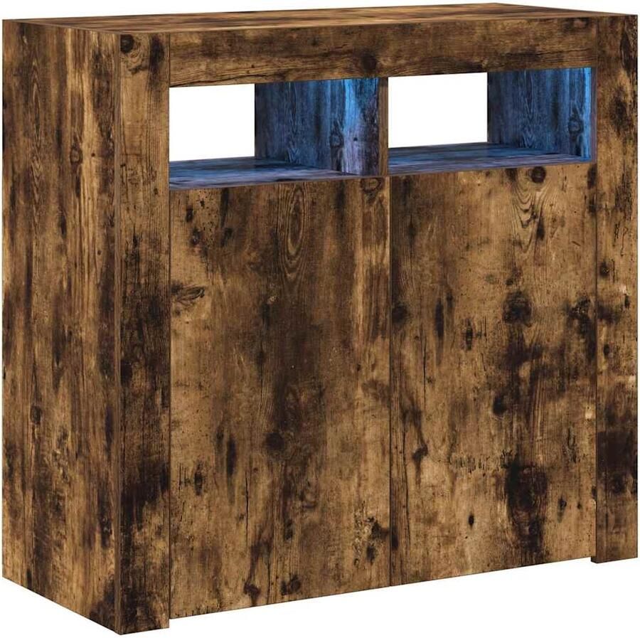 VidaXL Dressoir met LED-verlichting 80x35x75 cm gerookt eikenkleurig - Foto 4