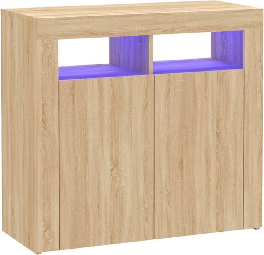 The Living Store Dressoir met LED-verlichting 80x35x75 cm sonoma eikenkleurig Dressoir Led Verlichting Salontafel Tv Tafel Sonomaplank - Foto 3