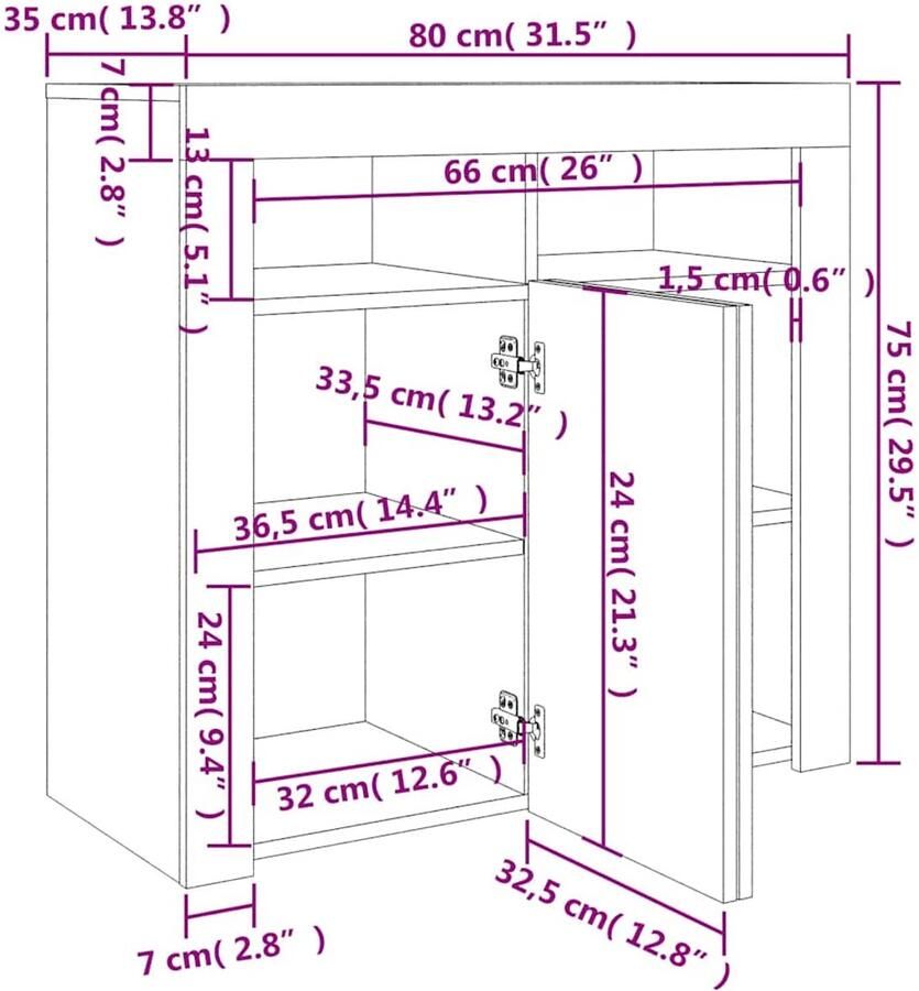 VidaXL -Dressoir-met-LED-verlichting-80x35x75-cm-sonoma-eikenkleurig - Foto 7