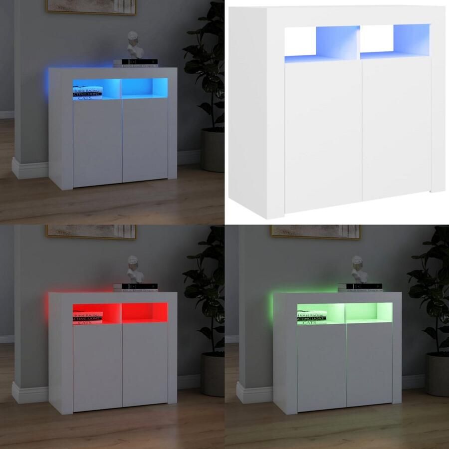 VidaXL Dressoir met LED-verlichting 80x35x75 cm wit Dressoir Dressoirs Dressoir Met LED-verlichting Dressoirs Met LED-verlichtingen