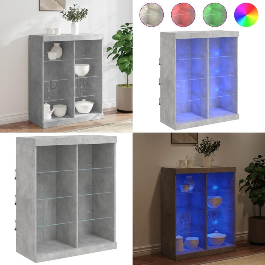 VidaXL Dressoir met LED-verlichting 81x37x100 cm betongrijs Dressoir Dressoirs Buffet Dressoirkast