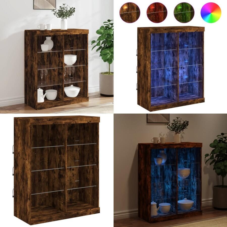 VidaXL Dressoir met LED-verlichting 81x37x100 cm gerookt eikenkleurig Dressoir Dressoirs Buffet Dressoirkast