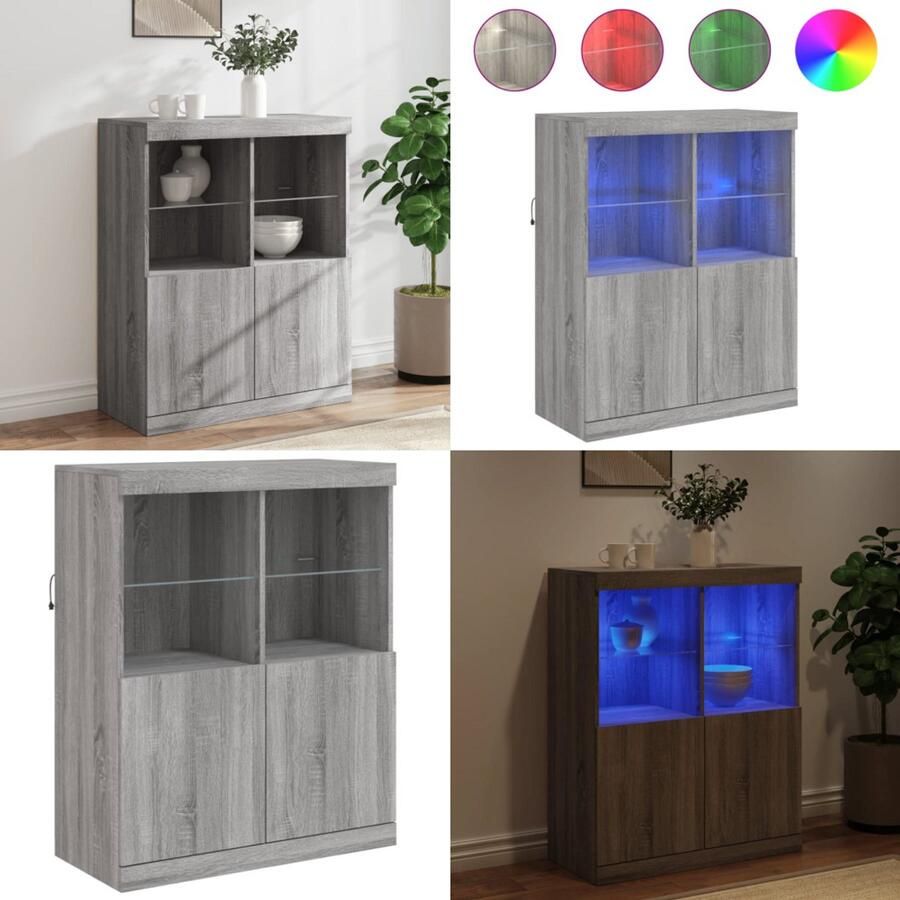 VidaXL Dressoir met LED-verlichting 81x37x100 cm grijs sonoma eiken Dressoir Dressoirs Buffet Dressoirkast