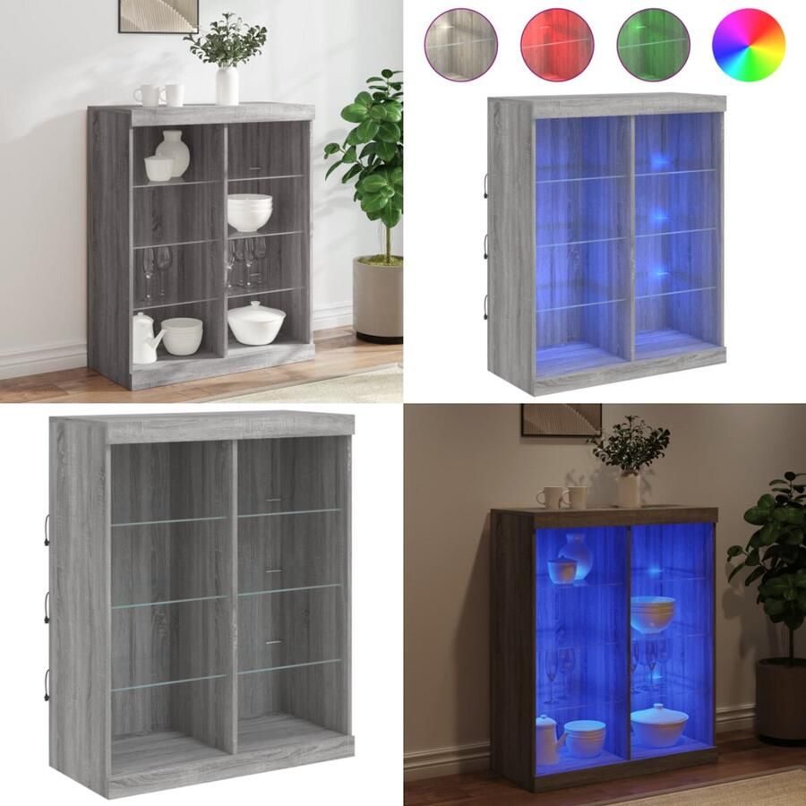 VidaXL Dressoir met LED-verlichting 81x37x100 cm grijs sonoma eiken Dressoir Dressoirs Buffet Dressoirkast