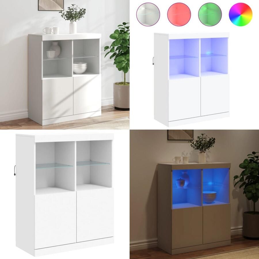VidaXL Dressoir met LED-verlichting 81x37x100 cm wit Dressoir Dressoirs Buffet Dressoirkast