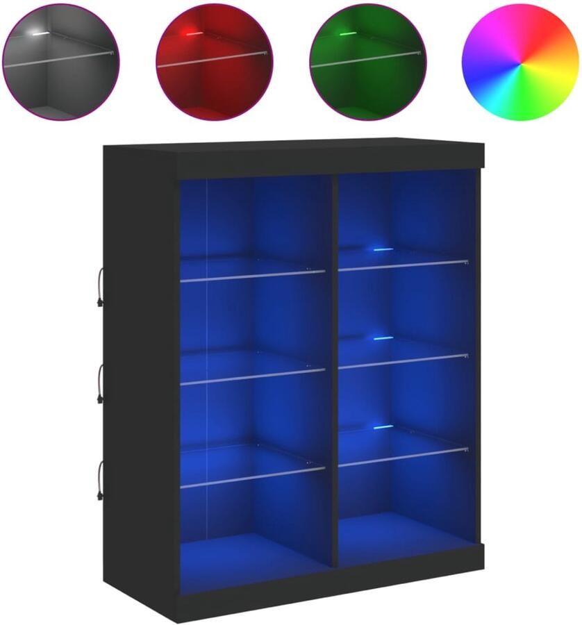 VidaXL Dressoir LED-verlichting 81x37x100 cm Zwart Moderne Kast Dressoir Buffetkast Led Verlichting Zwarte Kast