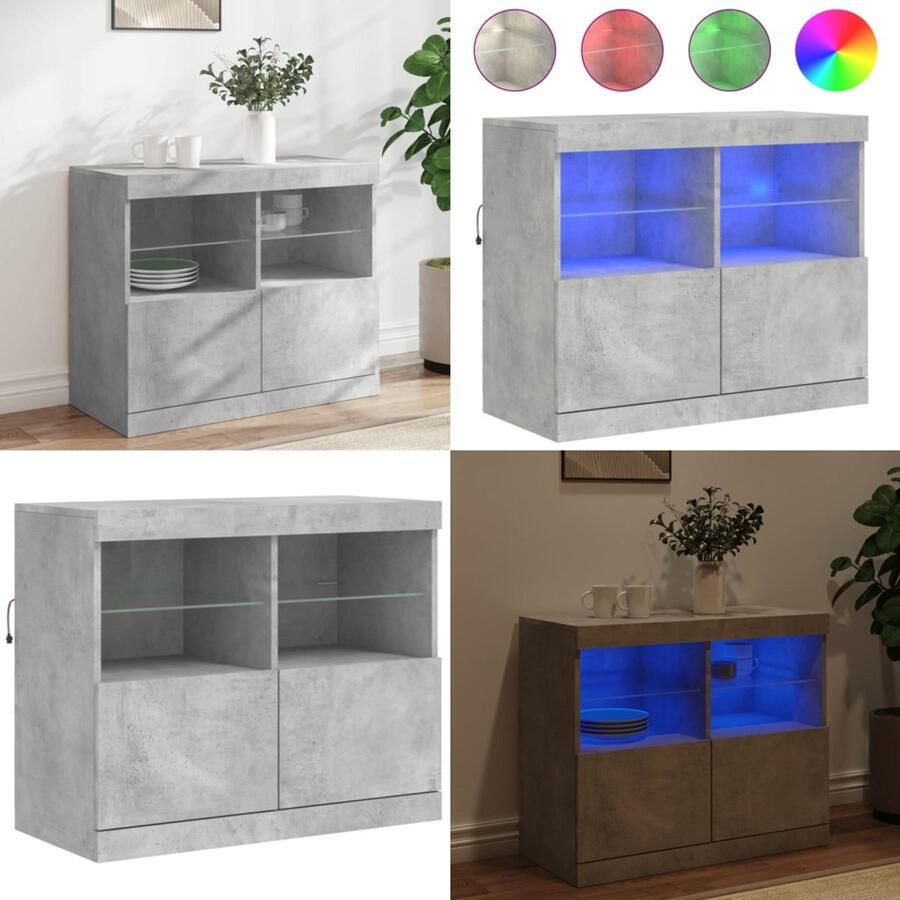 VidaXL Dressoir met LED-verlichting 81x37x67 cm betongrijs Dressoir Dressoirs Buffet Dressoirkast