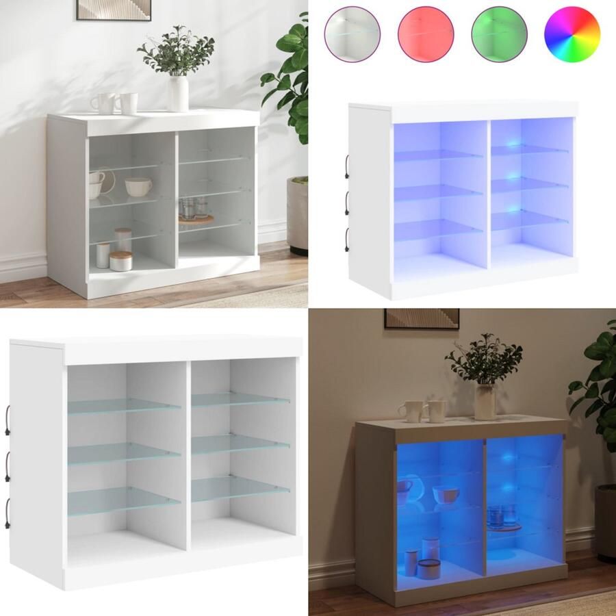 VidaXL Dressoir met LED-verlichting 81x37x67 cm wit Dressoir Dressoirs Buffet Dressoirkast