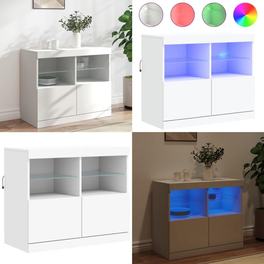 VidaXL Dressoir met LED-verlichting 81x37x67 cm wit Dressoir Dressoirs Buffet Dressoirkast