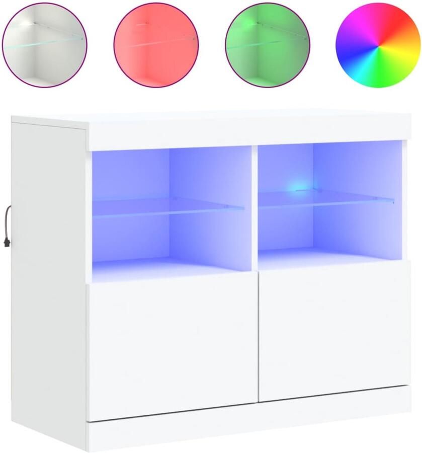VidaXL Dressoir LED-verlichting 81x37x67 cm Wit Moderne Kast Dressoir Buffetkast Led Verlichting Houten Kast - Foto 3
