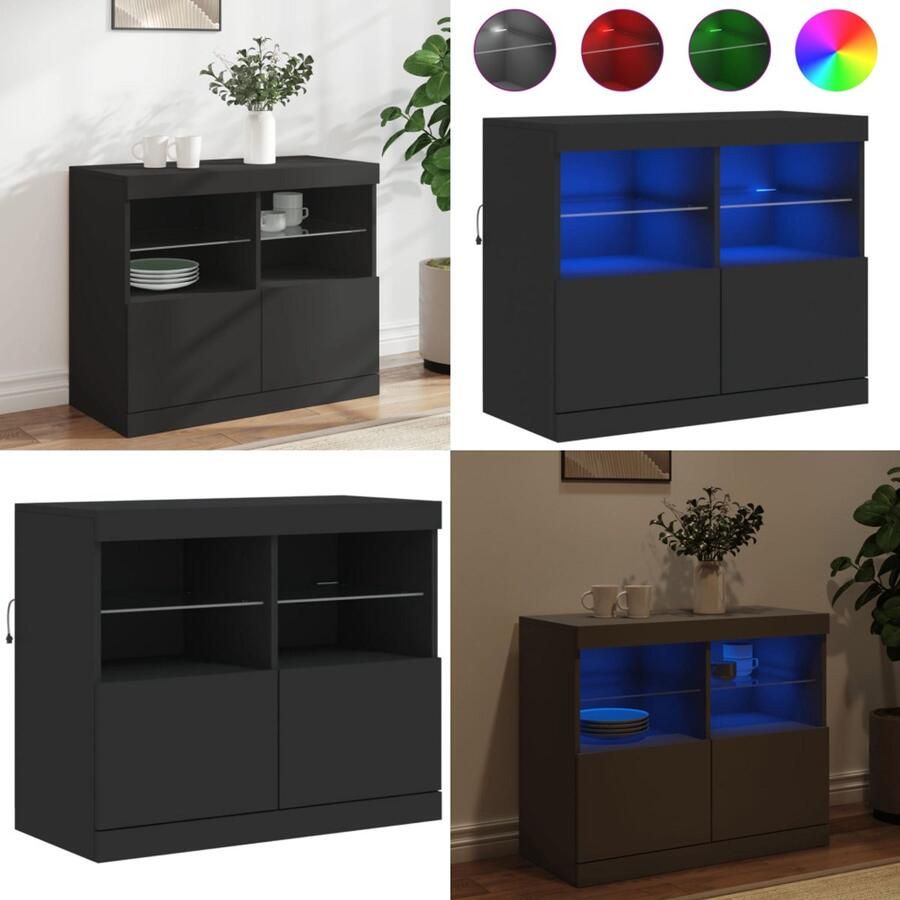 VidaXL Dressoir met LED-verlichting 81x37x67 cm zwart Dressoir Dressoirs Buffet Dressoirkast