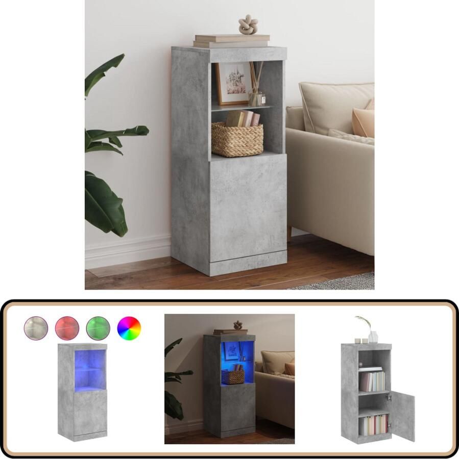 VidaXL Dressoir met LED-verlichting Betongrijs 100 cm Dressoir Tv Kast Led Verlichting Modern Betongrijs