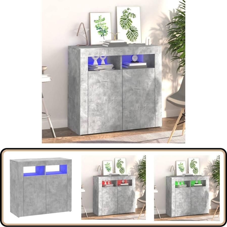 VidaXL Dressoir met LED-verlichting Betongrijs Dressoir Tv-meubel Led Verlichting Beton Grijs Modern