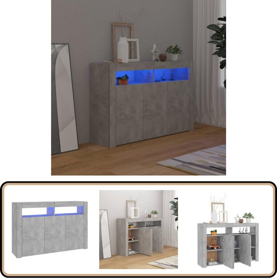 VidaXL Dressoir met LED-verlichting betongrijs Dressoir Tv-tafel Led Verlichting Beton Grijs Modern