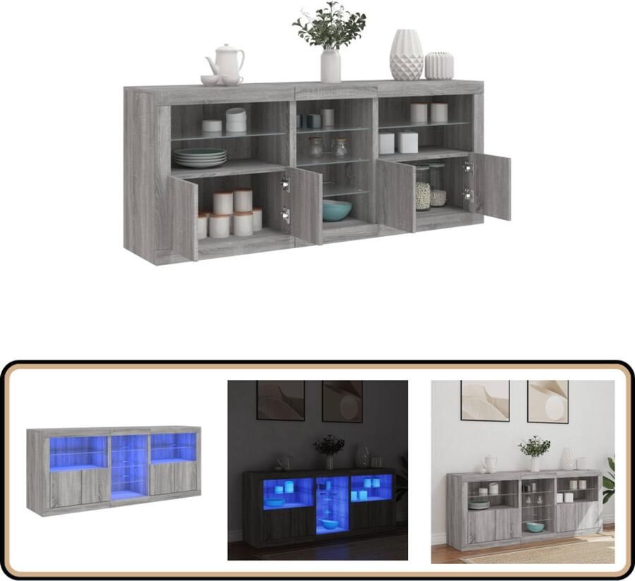 VidaXL Dressoir met LED-verlichting Grijs Sonoma Dressoir Modern Dressoir Led Dressoir Opberg Kast Tv Stand