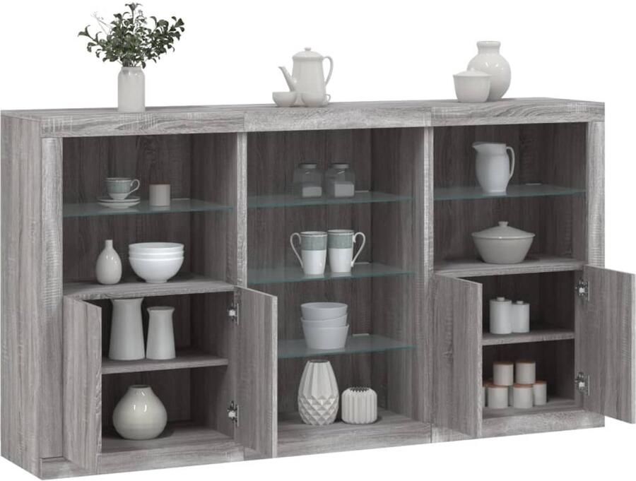 VidaXL Dressoir met LED-verlichting Grijs Sonoma Eiken Dressoir Led Verlichting Grijze Kast Salontafel Opbergkast - Foto 2