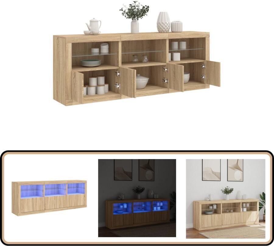 VidaXL Dressoir met LED-verlichting Sonoma Eiken 181 5x37x67 cm Modern Dressoir Led Verlichting Dressoirs Opberg Kast Salontafel - Foto 2