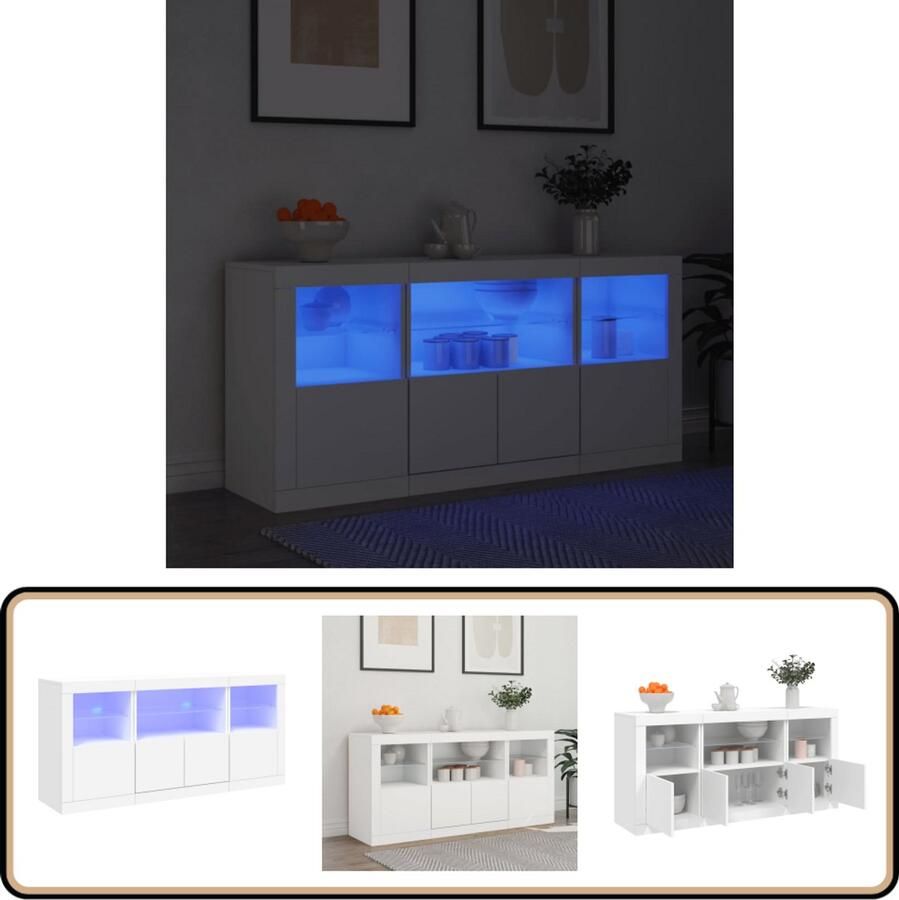 VidaXL Dressoir met LED-verlichting Wit 142 5 cm Modern Dressoir Led Verlichting Rgb Licht Opberg Kast Tv Meubel