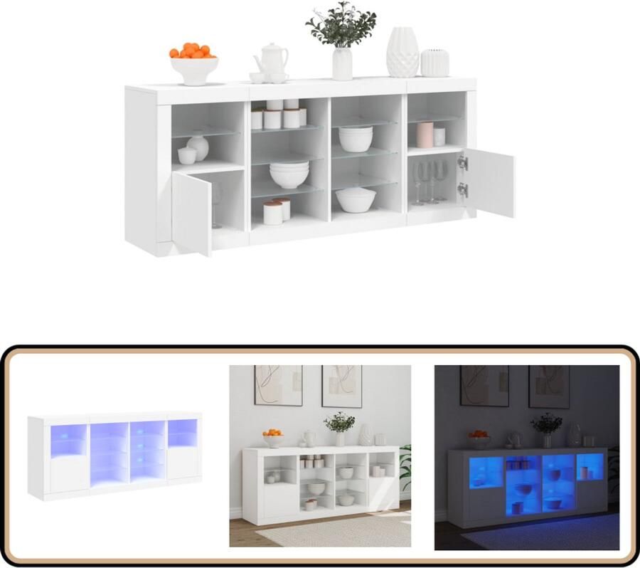 VidaXL Dressoir met LED-verlichting Wit 163x37x67 cm Modern Dressoir Led Verlichting Tv Stand Salontafel Opbergkast