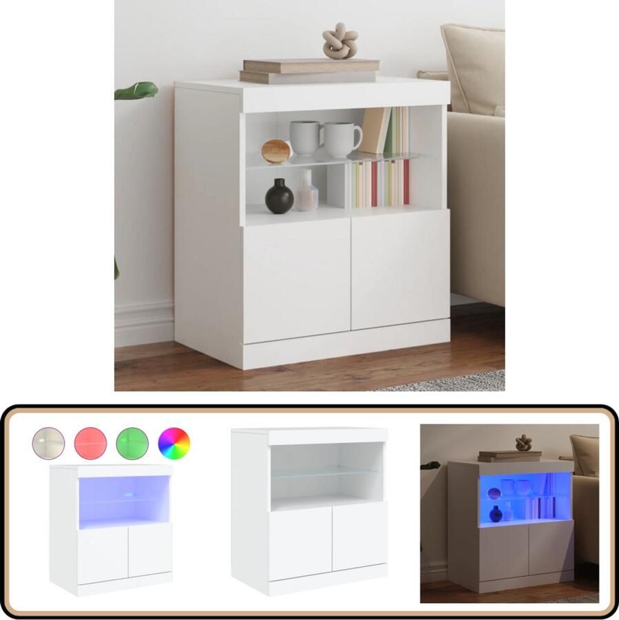 VidaXL Dressoir Met LED Verlichting Wit 60x37x67 cm Modern Dressoir Led Verlichting Buffetkast Houten Kast Opbergkast