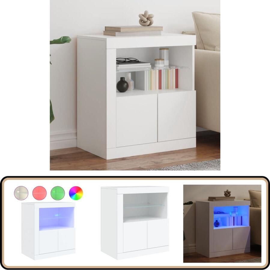 VidaXL Dressoir Met LED-Verlichting Wit Hout 60 5x37x67 cm Moderne Kast Led Verlichting Tv Stand Salontafel Opbergkast - Foto 2