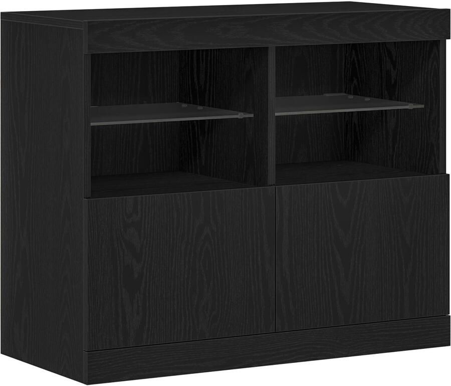 VidaXL Dressoir met LED Verlichting Zwart Eiken 81x37x67 cm - Foto 2