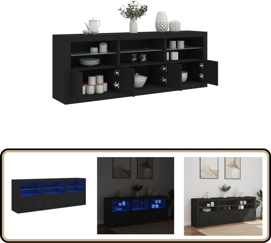 VidaXL Dressoir met LED-verlichting Zwart Moderne Kast Dressoir Led Verlichting Opbergkast Tv Stand