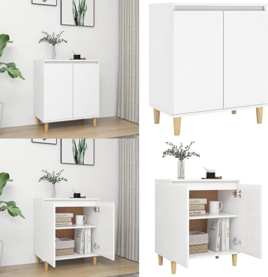 VidaXL Dressoir met massief houten poten 60x35x70 cm bewerkt hout wit Dressoir Dressoirs Sideboard Sideboards
