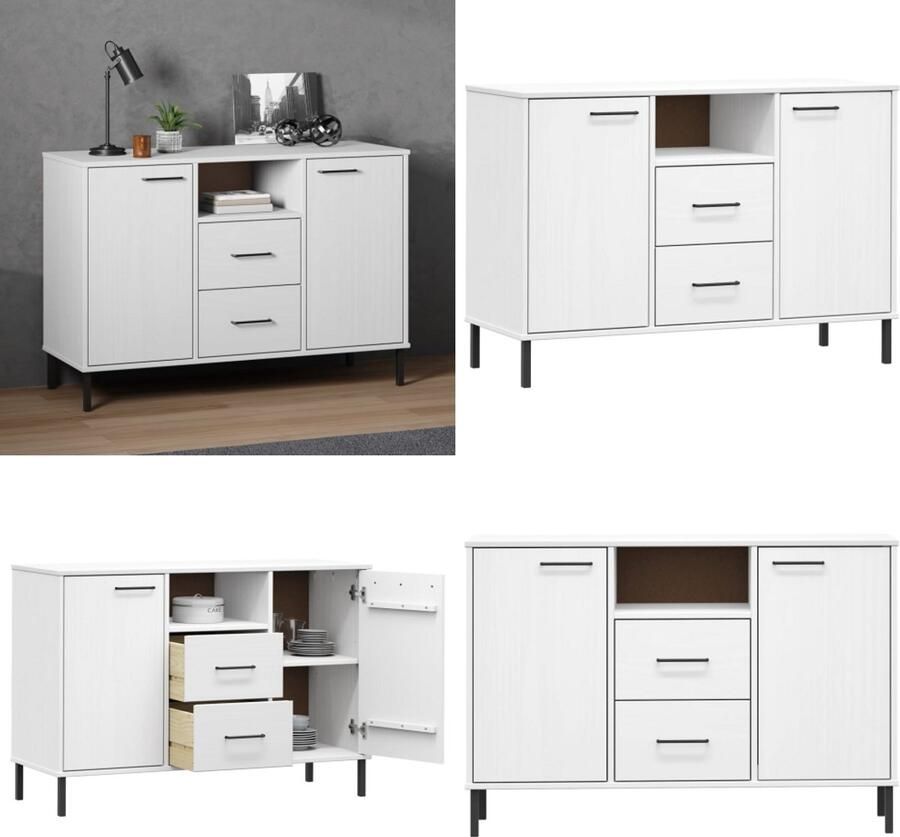 VidaXL Dressoir met metalen poten OSLO 113x40x77 cm grenenhout wit Dressoir Dressoirs Kast Kasten
