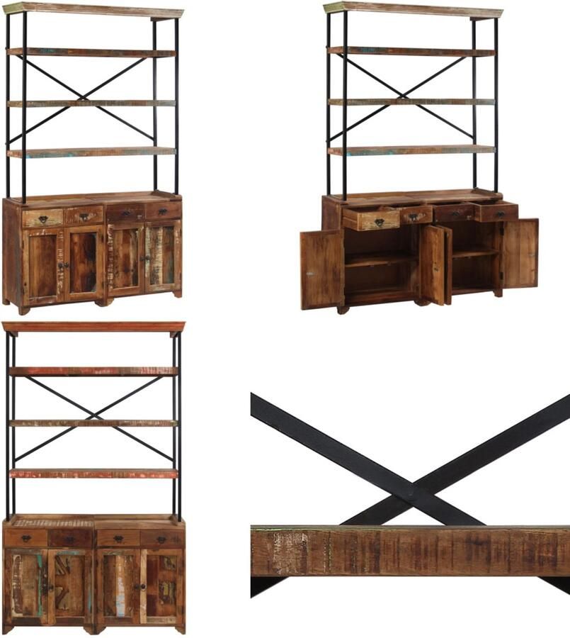 VidaXL Dressoir met schappen 120x35x200 cm massief gerecycled hout Dressoir Dressoirs Kast Kasten
