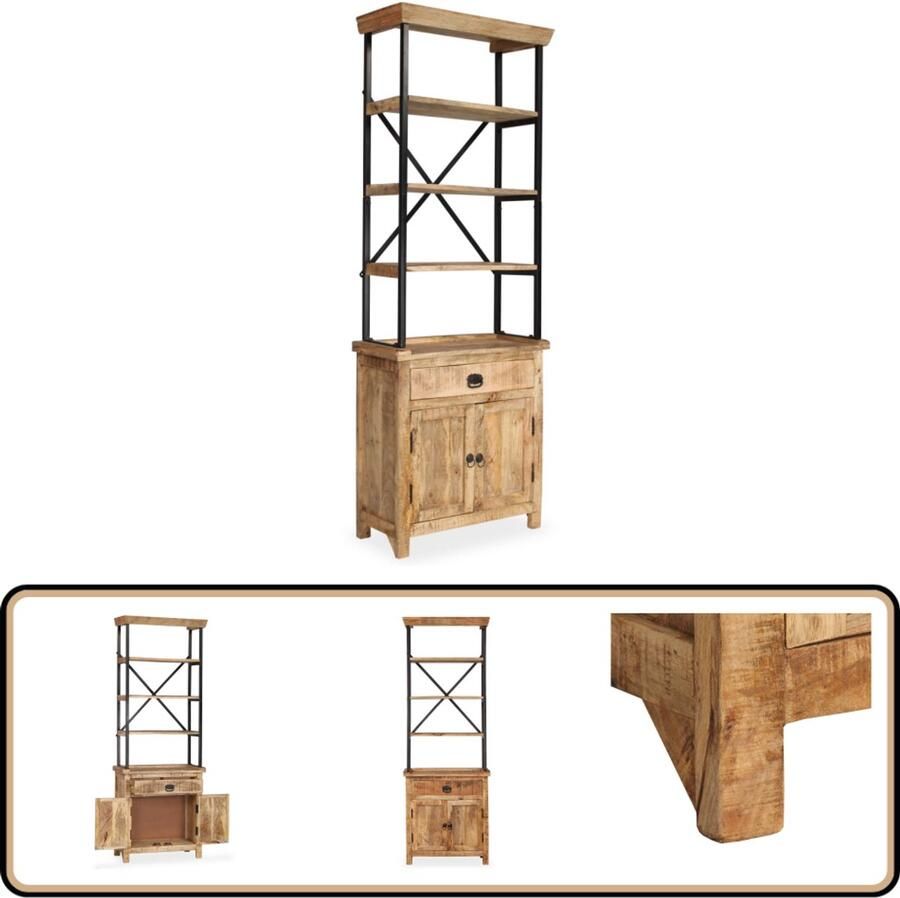 VidaXL Dressoir Massief Mangohout 65x30x180 cm Dressoir Mango Wood Furniture Vintage Dressoir Opbergkast Salontafel