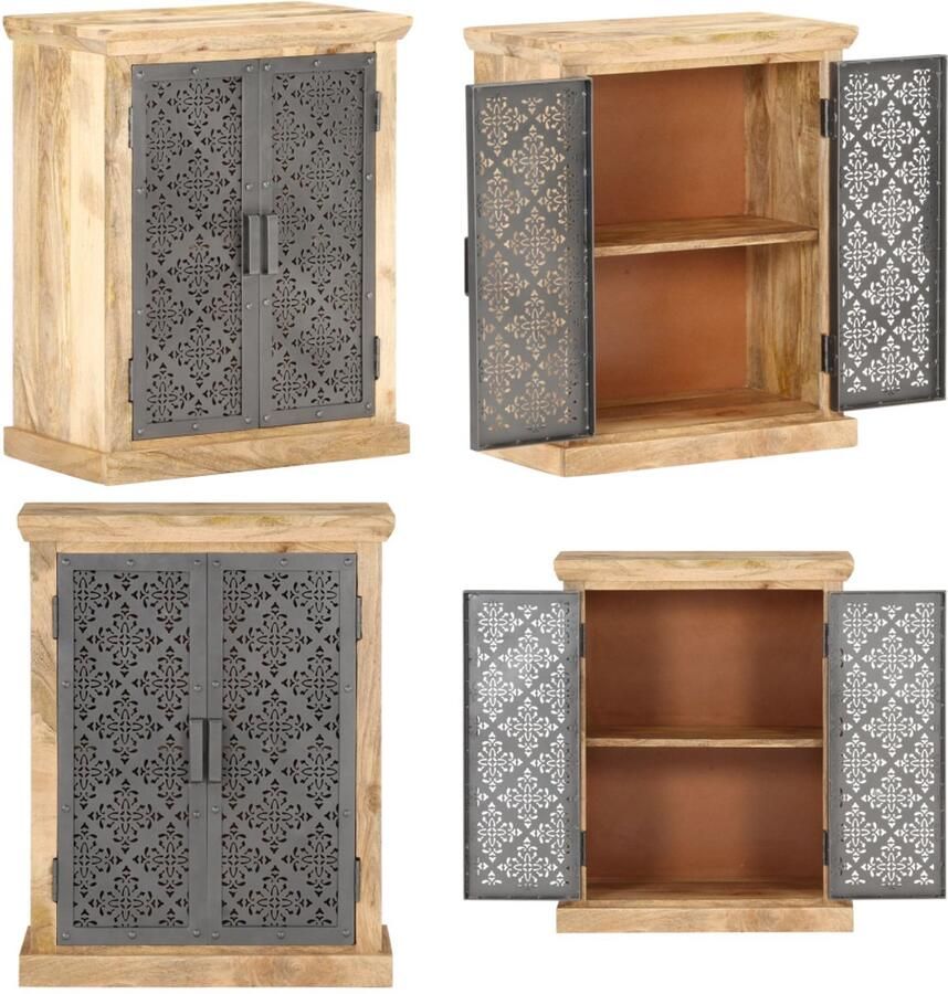 VidaXL Dressoir met stalen deuren 60x35x75 cm massief mangohout Dressoir Dressoirs Opbergkast Opbergkasten