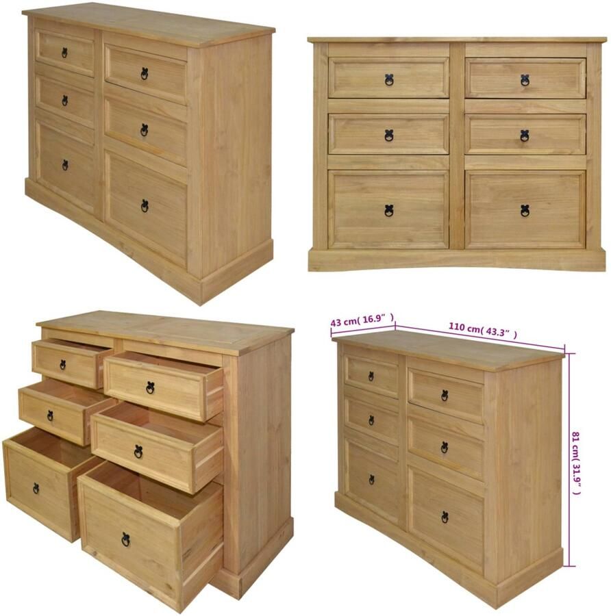 VidaXL Dressoir Mexicaans grenenhout Corona-stijl 110x43x81 cm Dressoir Dressoirs Zijkast Zijkasten