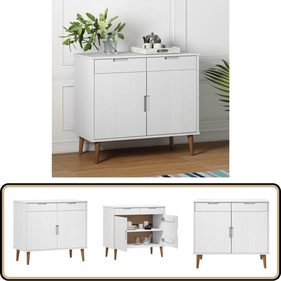 VidaXL Dressoir MOLDE Wit 90x40x80 cm Dressoir Kast Scandinavisch Design Grenenhout Wit