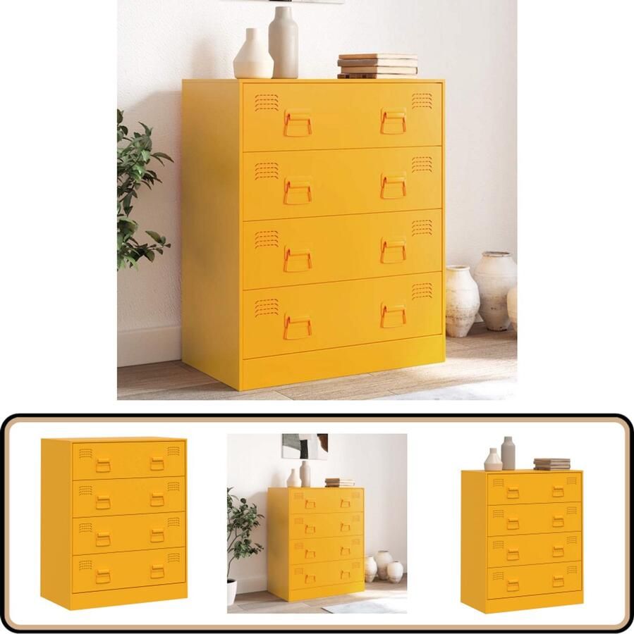 VidaXL Dressoir 67x39x83 cm staal mosterdgeel Dressoir Tv Meubel Staaldraadkast Mustard Yellow Furniture Vintage Style Dresser