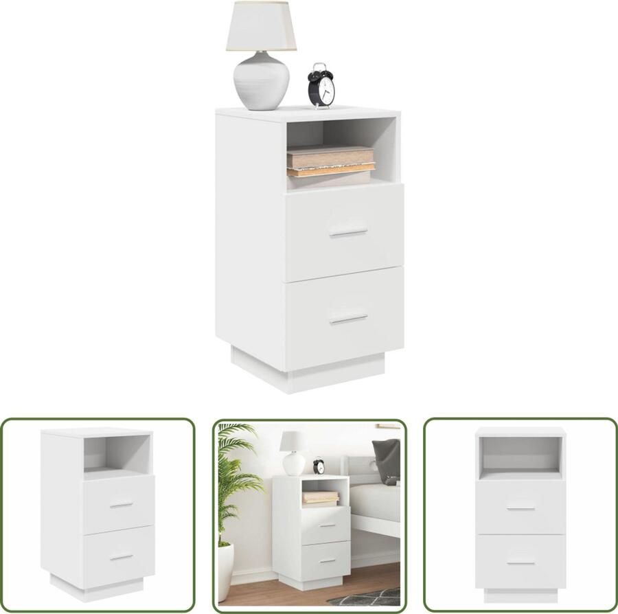 The Living Store Nachtkastje met 2 lades 36x36x68 cm wit Nachtaandachtkast Dressoir Salontafel Houten Nachtlamp Stapelbaar