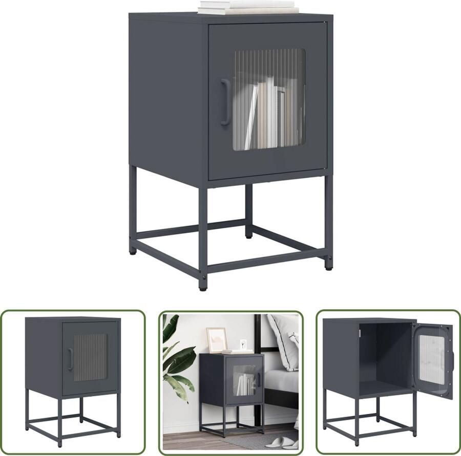 The Living Store Nachtkastje 36x39x60 5 cm koudgewalst staal antracietkleurig Nachtkastje Dressoir Opbergkast Staal Zwart