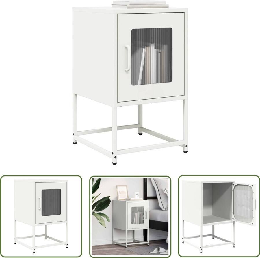 The Living Store Nachtkastje 36x39x60 5 cm koudgewalst staal wit Nachtkastje Dressoir Opbergkast Salontafel Metaalkasten