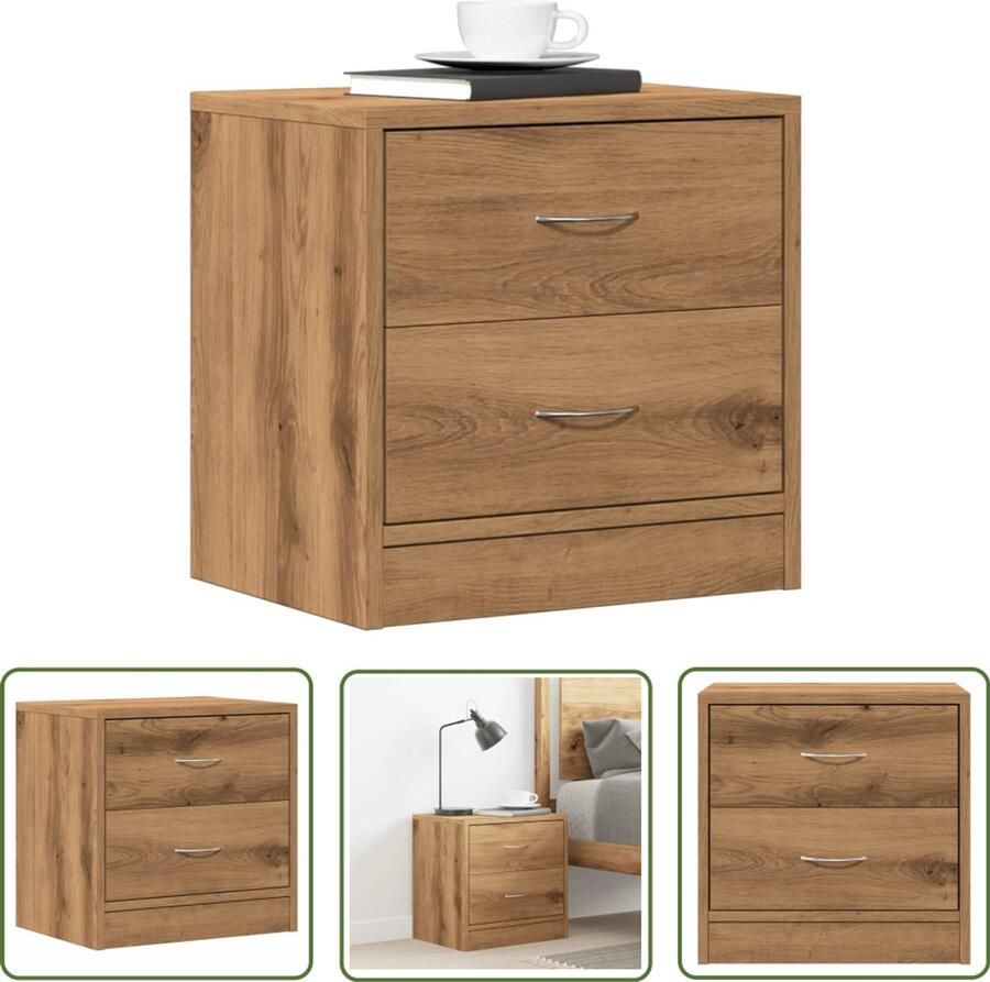 The Living Store Nachtkastje 40x30x40 cm bewerkt hout artisanaal eikenkleurig Nachtkastje Dressoir Houten Kast Slaapkamersdecoratie Bergruimte