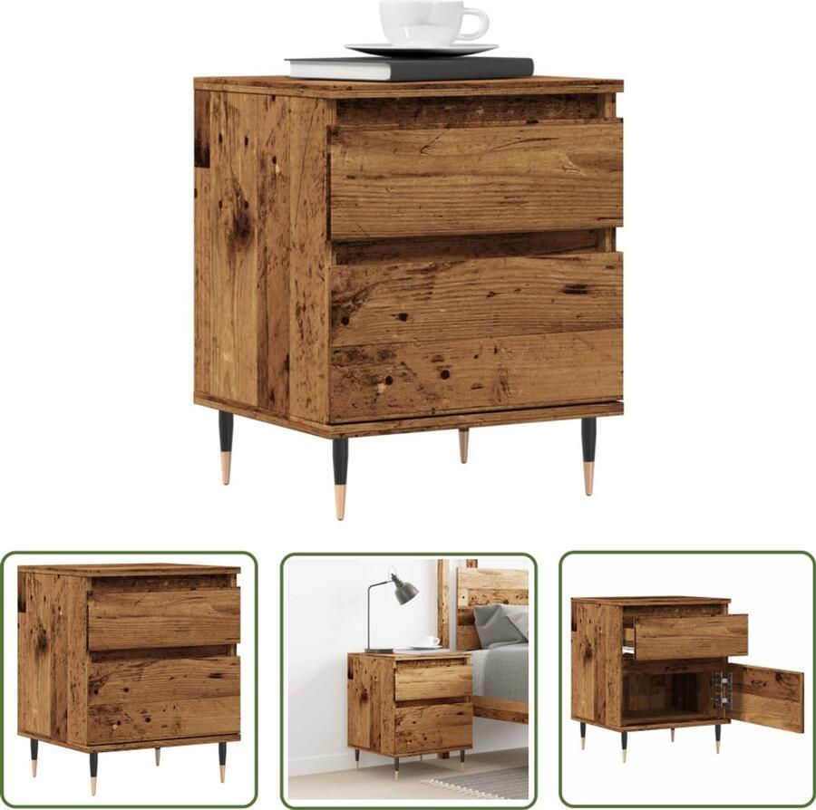 The Living Store Nachtkastje 40x35x50 cm bewerkt hout oud houtkleurig Nachtkastje Dressoir Houten Nachttafel Vintage Kast Slaapkamersdecoratie