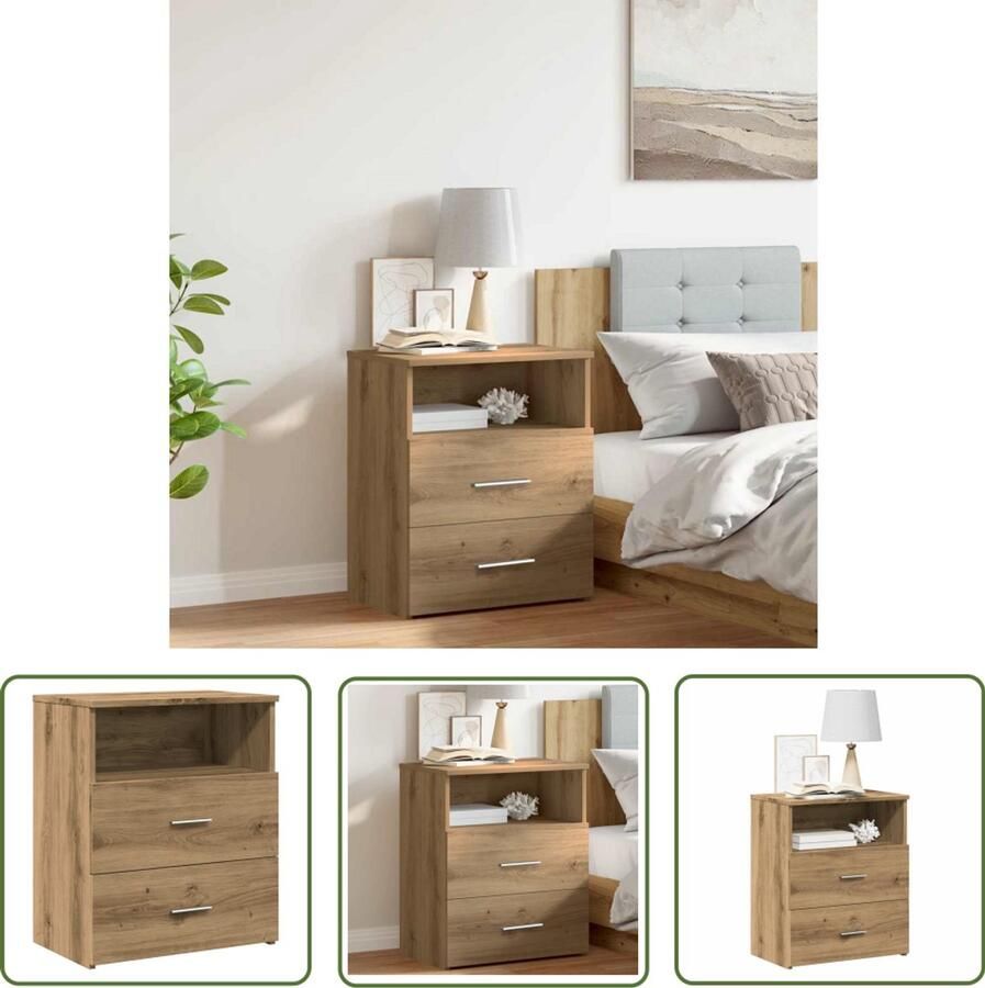 The Living Store Nachtkastje 50x32x60 cm bewerkt hout artisanaal eikenkleurig Nachtkastje Dressoir Houten Kast Salontafel Eiken Kleur