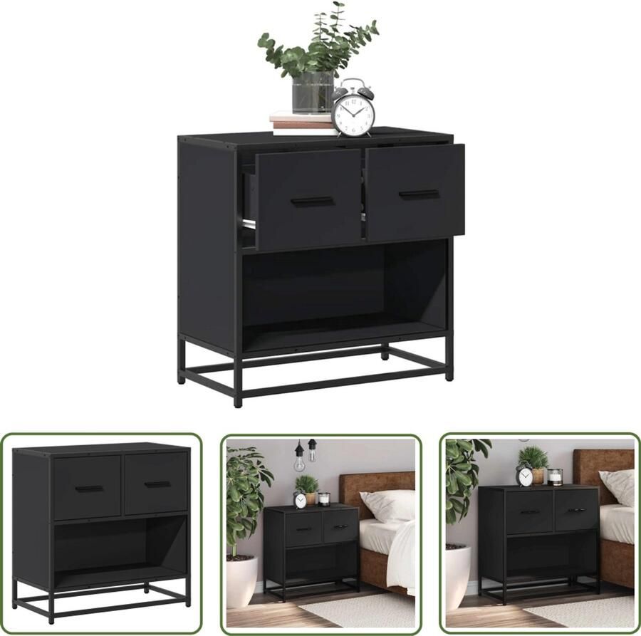 VidaXL Nachtkastje 60x31x60 cm bewerkt hout en metaal zwart Nachtkastje Dressoir Slaapkamer Houten Kast Metalen Kast