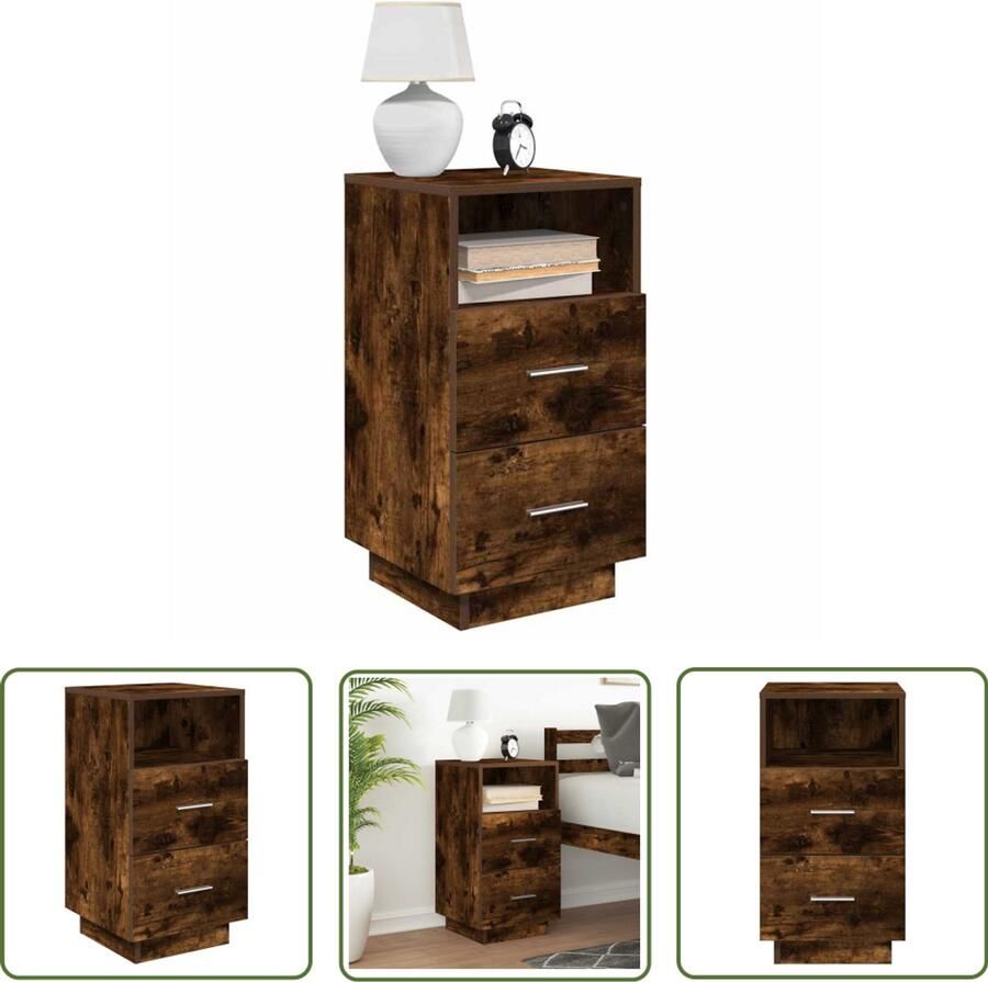 The Living Store Nachtkastje met 2 lades 36x36x68 cm gerookt eikenkleurig Nachtkastje Dressoir Houten Meubel Bergruimte Slaapkamers