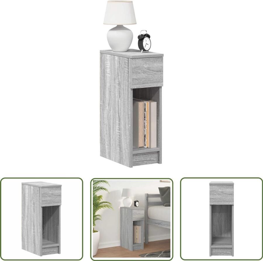 VidaXL Nachtkastje met lade 20x36x60 cm grijs sonoma eikenkleurig Nachtkastje Dressoir Bergruimte Slaapkamer Houten Kast