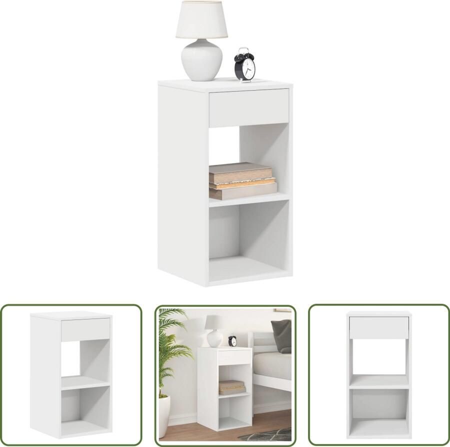 The Living Store Nachtkastje met lade 35x34x66 5 cm wit Nachtkastje Dressoir Meubilair Slaapkamer Houten Meubel